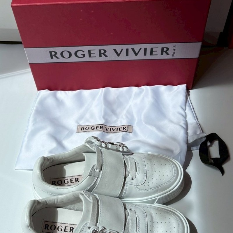 Roger Vivier 方水鑽皮革小白鞋-4