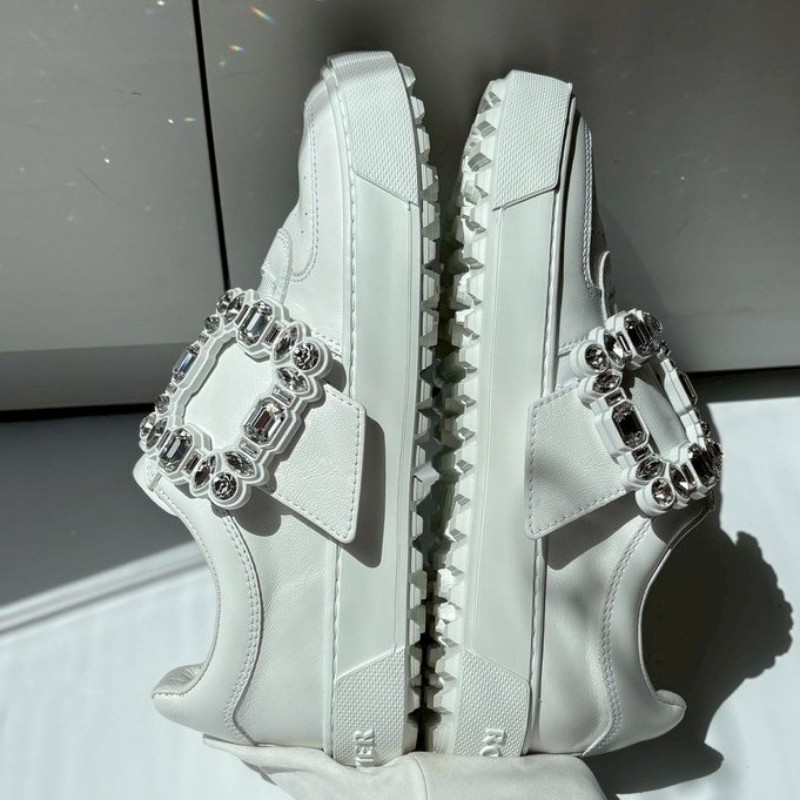 Roger Vivier 方水鑽皮革小白鞋-6