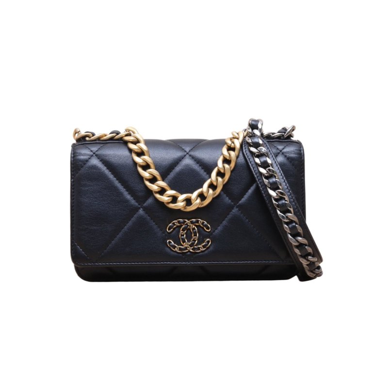 CHANEL(香奈兒) 19BAG 吸扣WOC 19cm 黑色 晶片開 金銀扣-0