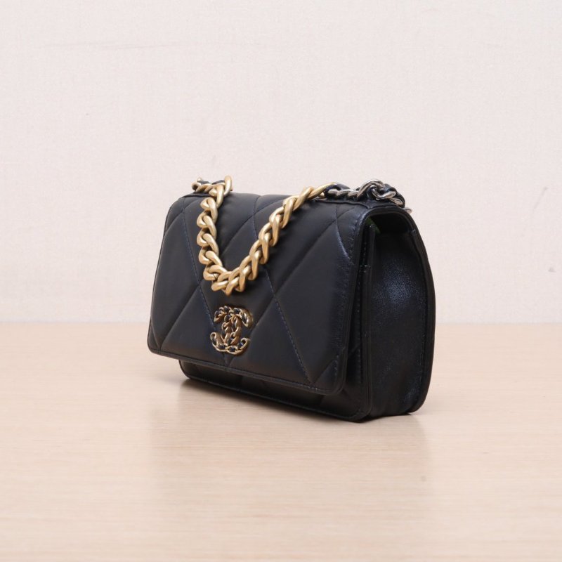 CHANEL(香奈兒) 19BAG 吸扣WOC 19cm 黑色 晶片開 金銀扣-3