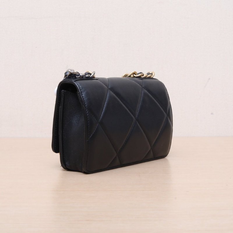 CHANEL(香奈兒) 19BAG 吸扣WOC 19cm 黑色 晶片開 金銀扣-5