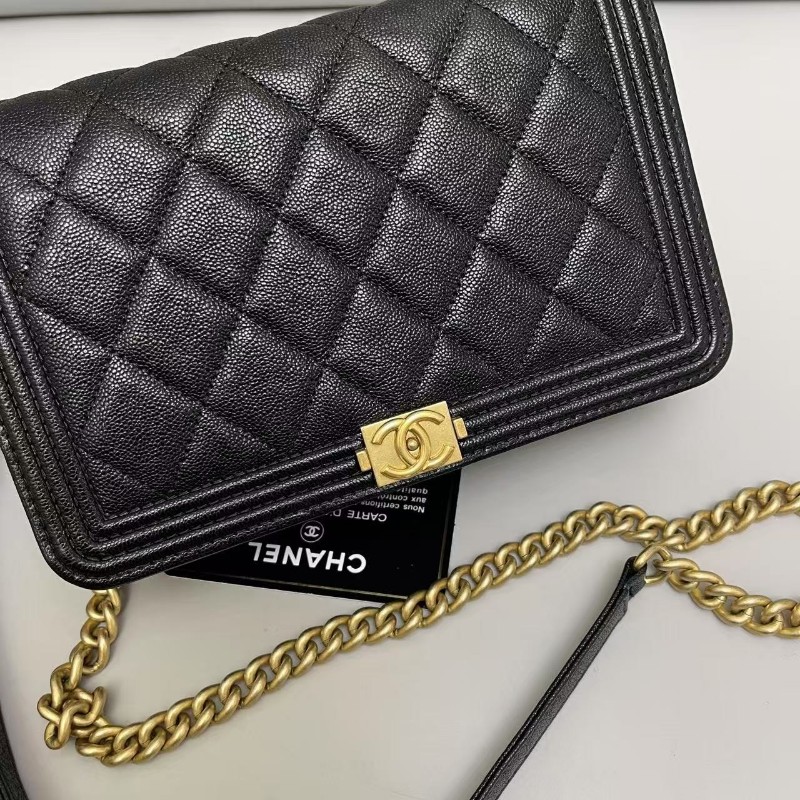 Chanel香奈兒 leboy黑金牛皮荔枝紋woc鏈條包肩背包-2