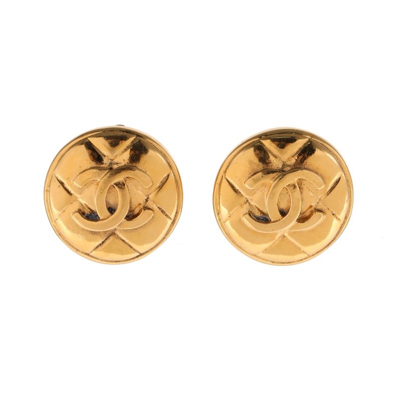 CHANEL(香奈兒)  合金 雙C logo 鳳梨紋菱格紋 耳夾-7