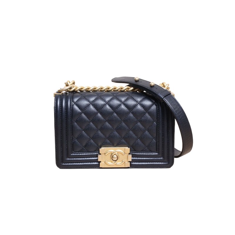 CHANEL(香奈兒) Leboy 小號 20.5cm 黑色 荔枝 晶片開 金扣 菱格紋-0