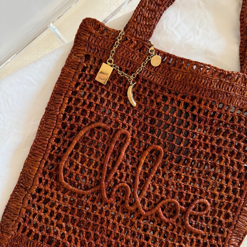 9.5新up Chloe字母草編包 托特包 棕色-6