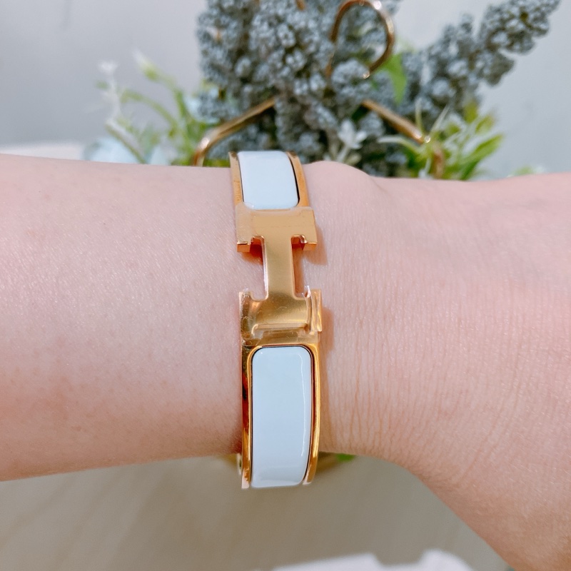 TK1775  Hermes 愛馬仕手鐲 白色玫瑰金扣 Clic H Bracelet PM Blanc X RGHW-43