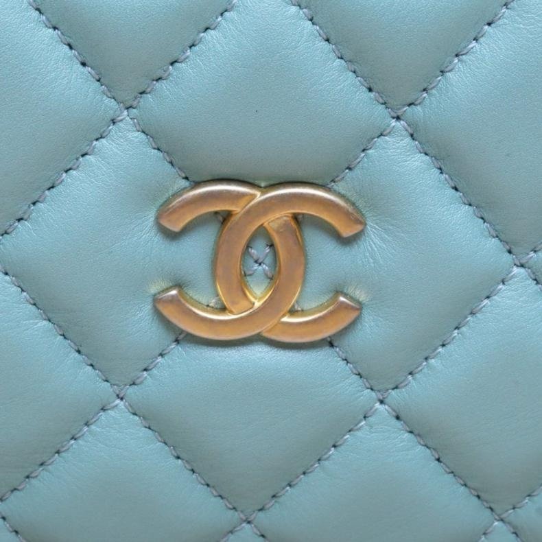 CHANEL(香奈兒) 薄荷綠 29開 金扣 季節款 雙層相機包 斜挎包-7