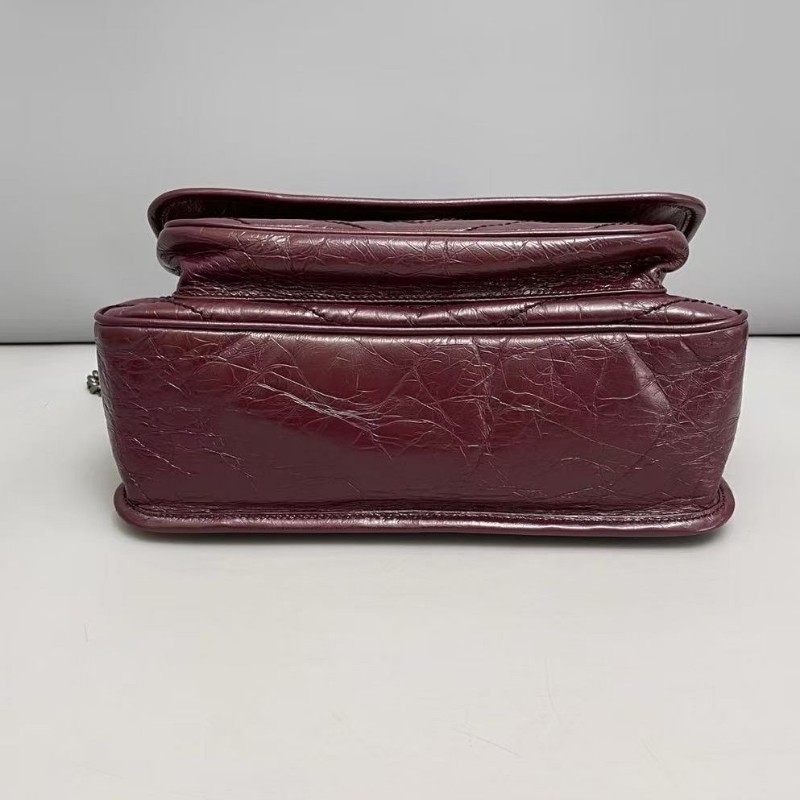 YSL聖羅蘭 Niki中號 酒紅色全皮郵差包肩背包-4