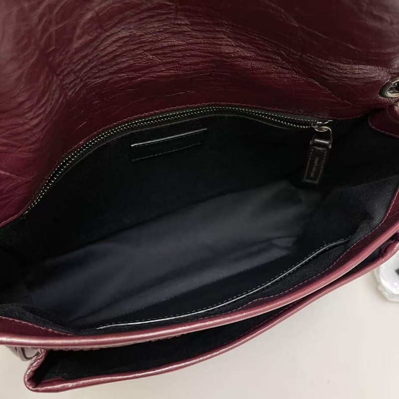 YSL聖羅蘭 Niki中號 酒紅色全皮郵差包肩背包-8