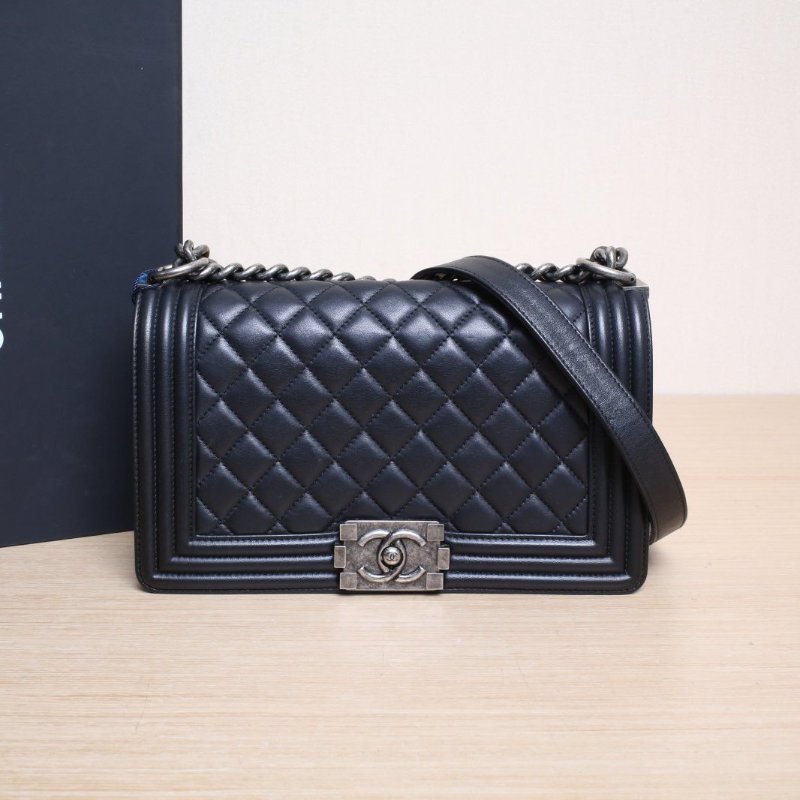 CHANEL(香奈兒) Leboy 中號 25cm 黑色 23開 銀扣 菱格紋-1
