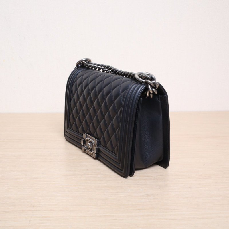 CHANEL(香奈兒) Leboy 中號 25cm 黑色 23開 銀扣 菱格紋-3