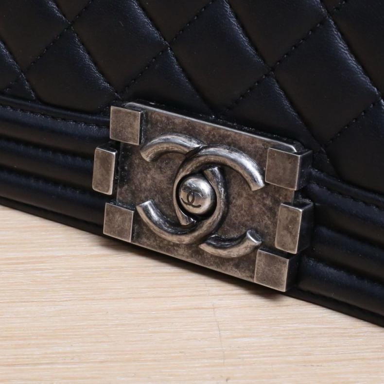 CHANEL(香奈兒) Leboy 中號 25cm 黑色 23開 銀扣 菱格紋-7