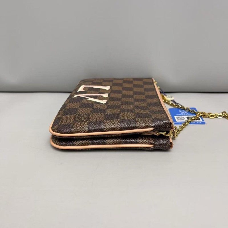 LV路易威登 Double棕棋盤格雙層鏈條信封包-4