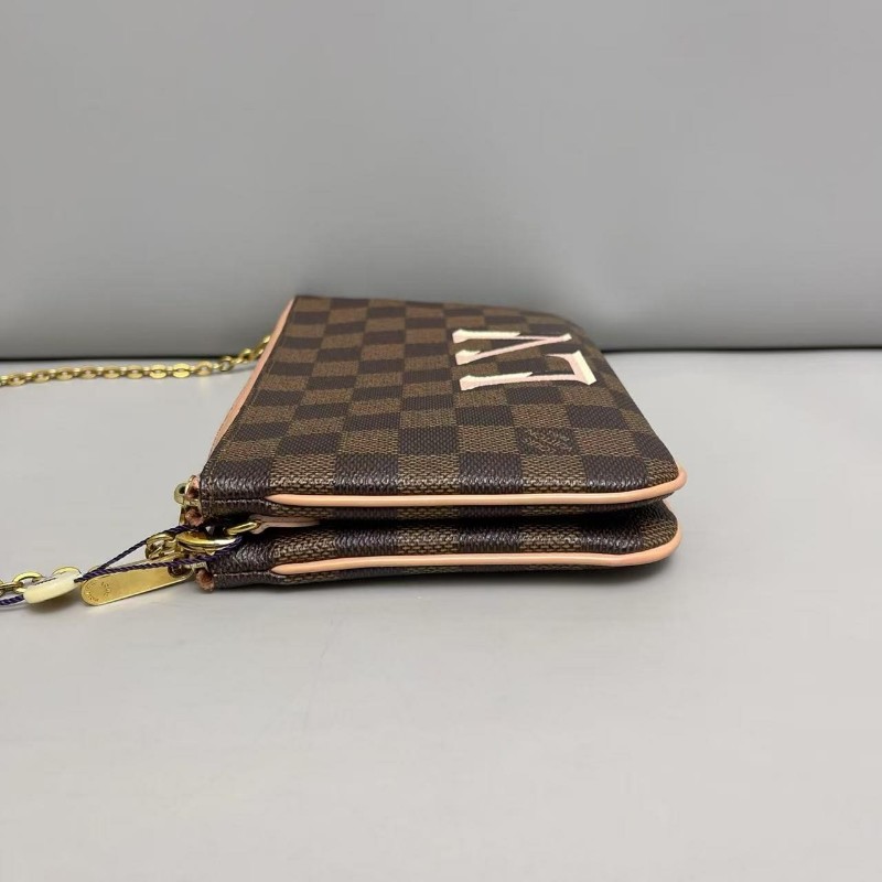 LV路易威登 Double棕棋盤格雙層鏈條信封包-5