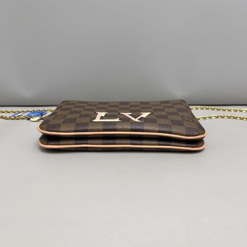 LV路易威登 Double棕棋盤格雙層鏈條信封包-6