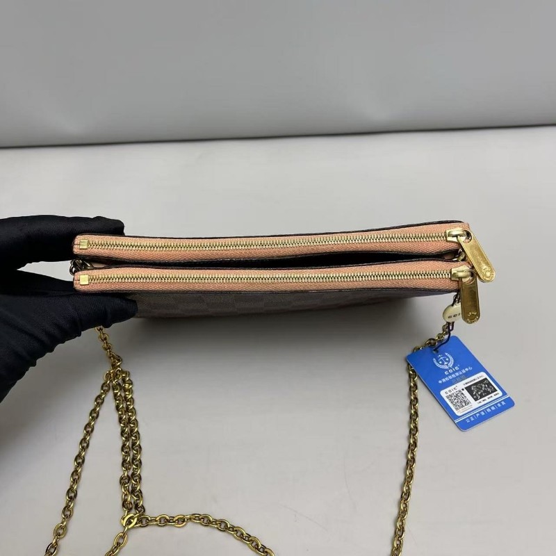 LV路易威登 Double棕棋盤格雙層鏈條信封包-7