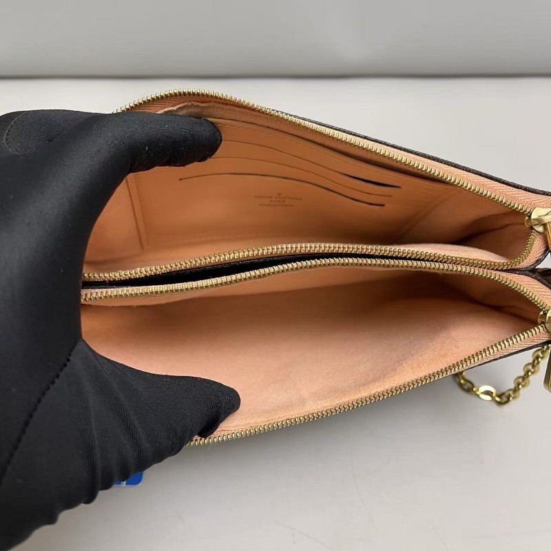 LV路易威登 Double棕棋盤格雙層鏈條信封包-8