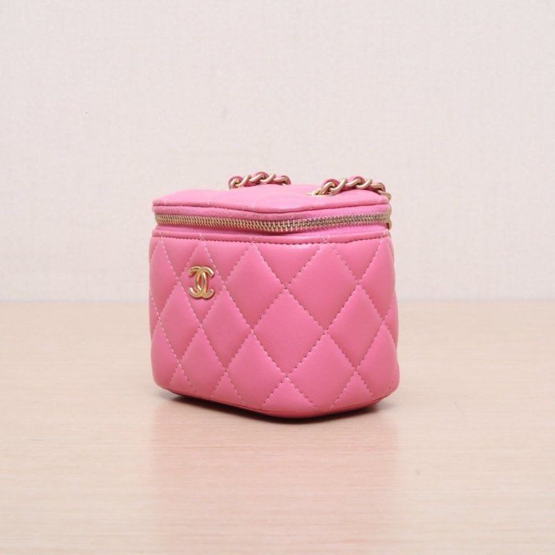 CHANEL(香奈兒) 21B 方盒子化妝包 無鏡子 10cm 粉色 29開 金扣 金球調節扣肩帶-3