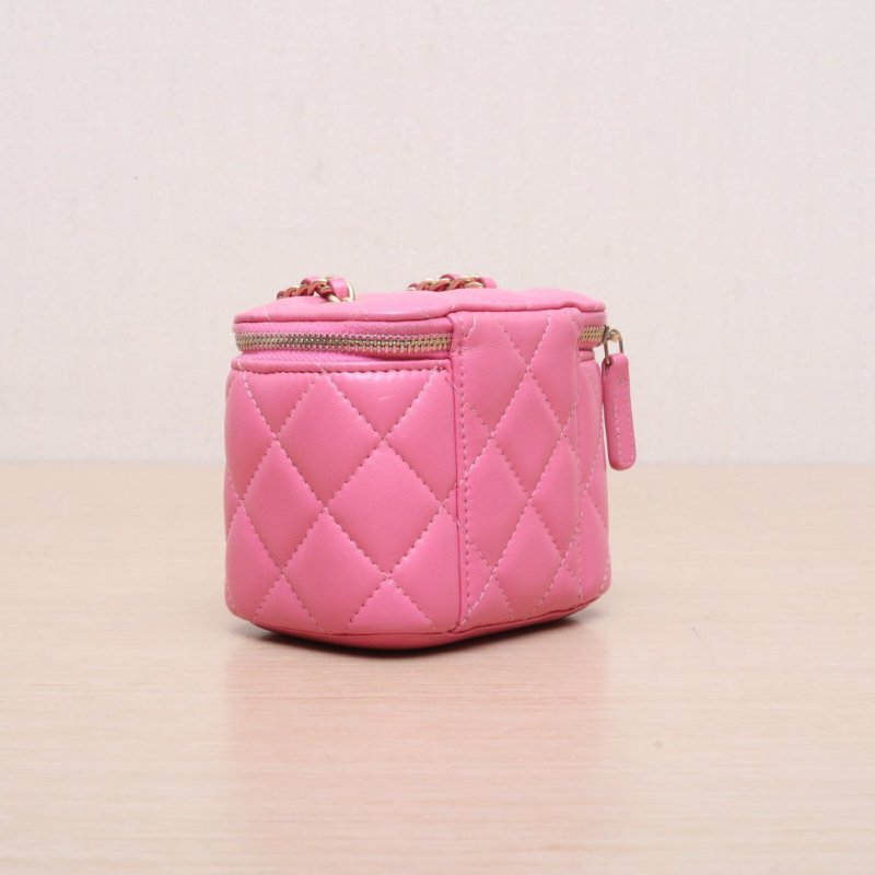CHANEL(香奈兒) 21B 方盒子化妝包 無鏡子 10cm 粉色 29開 金扣 金球調節扣肩帶-5