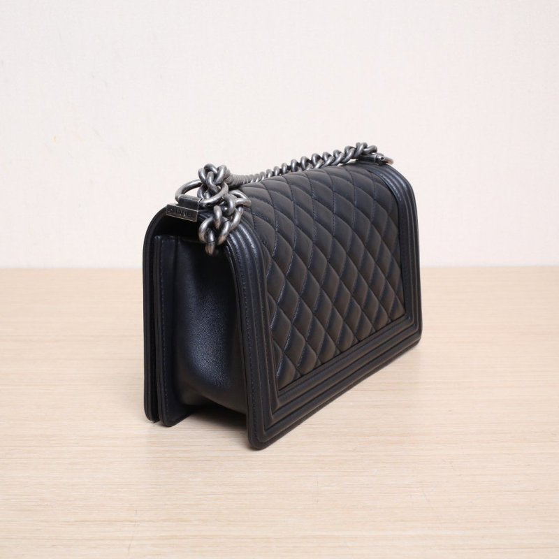 CHANEL(香奈兒) Leboy 中號 25cm 黑色 20開 銀扣 菱格紋-5