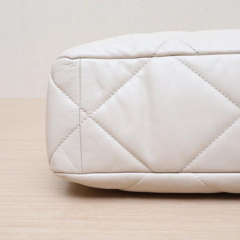 CHANEL(香奈兒) 19BAG 口蓋包 中號 30cm 奶茶色 30開 金銀扣-6