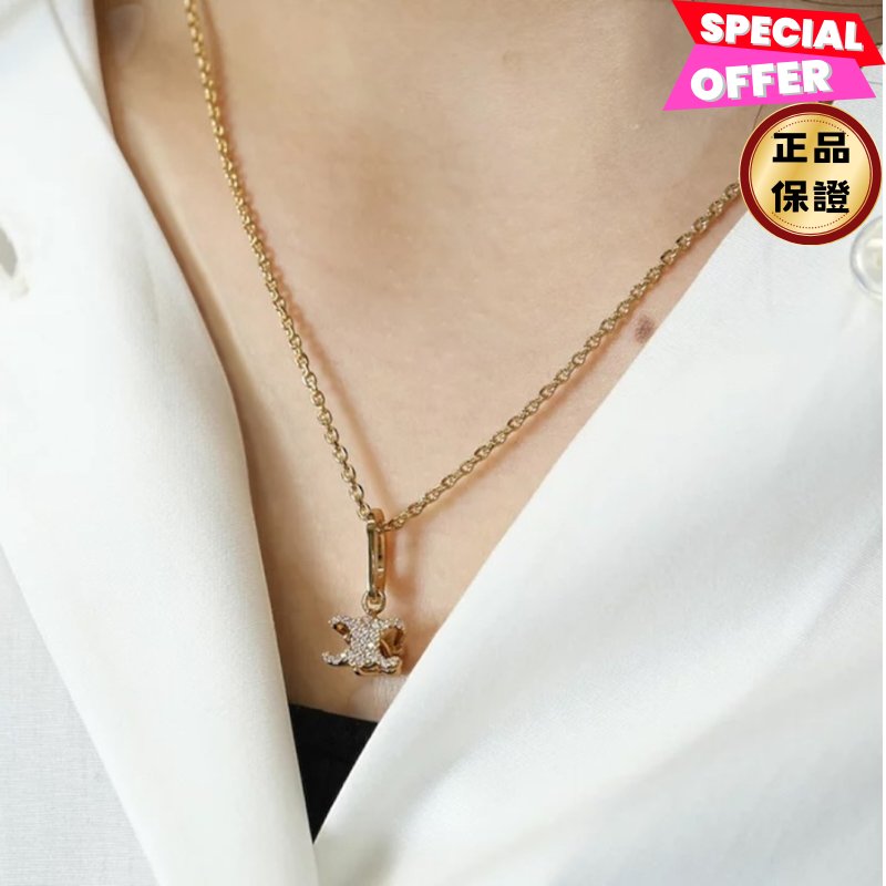 🎉新品好折扣✨Celine 461NS6 凱旋門金色飾面黃銅及水晶閃亮項鍊-0