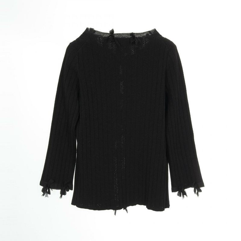 香奈兒 (CHANEL) 黑色人造絲緞帶開襟衫，二手女款 #34 COCO CC-1