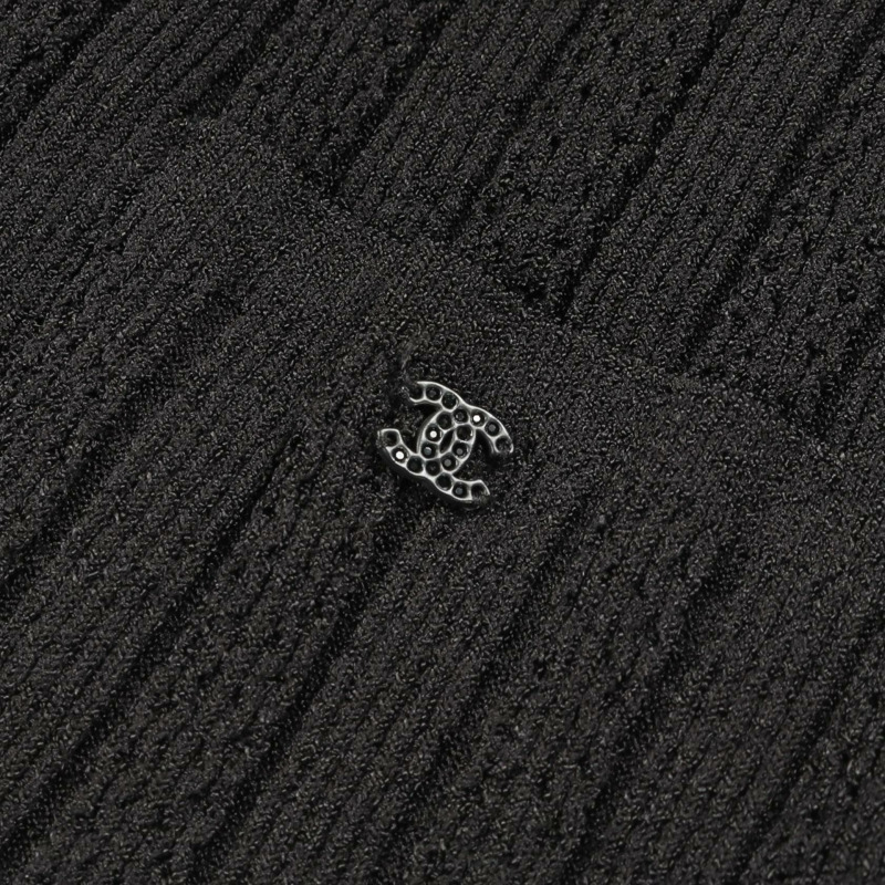 香奈兒 (CHANEL) 黑色人造絲緞帶開襟衫，二手女款 #34 COCO CC-8