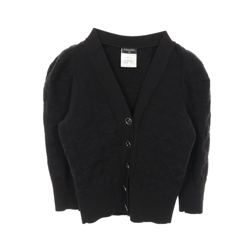 香奈兒 COCO 標誌紐扣開襟衫 P45284K04801 純棉 黑色 二手 女款 #34 CC-0