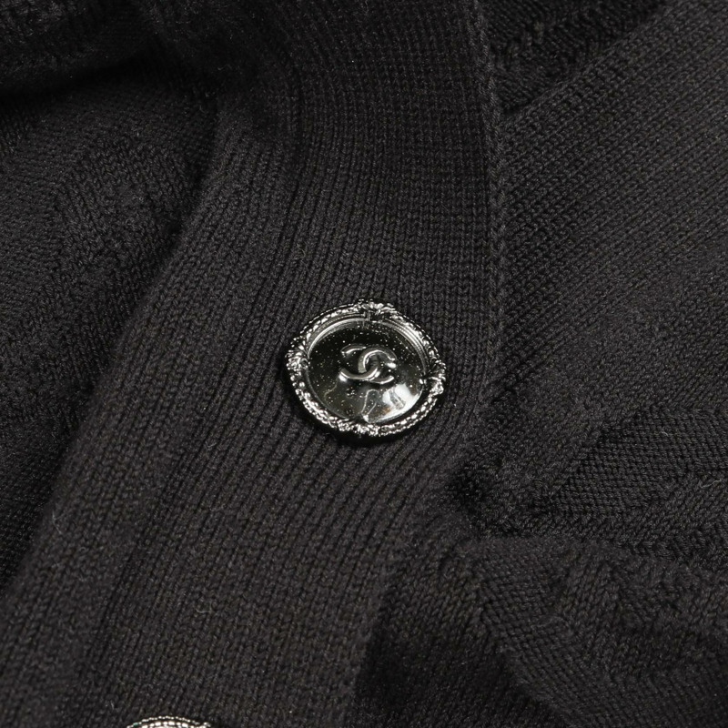 香奈兒 COCO 標誌紐扣開襟衫 P45284K04801 純棉 黑色 二手 女款 #34 CC-8