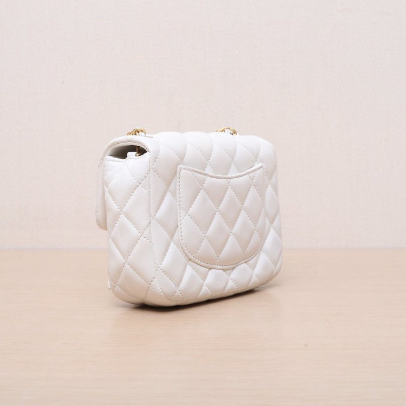 CHANEL(香奈兒) 白色 晶片開 金扣 22K 琺瑯愛心CoCo鏈條 皮穿鏈 口蓋包-5