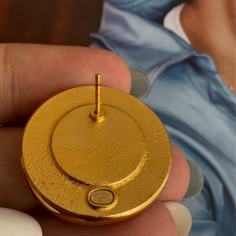 Chanel太陽月亮水鑽雙C耳環-13