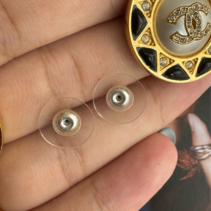 Chanel太陽月亮水鑽雙C耳環-17