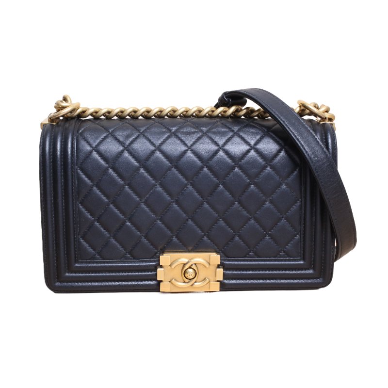 CHANEL(香奈兒) Leboy 中號 25cm 黑色 21開 金扣 菱格紋-0