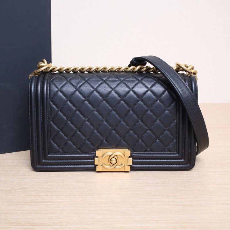 CHANEL(香奈兒) Leboy 中號 25cm 黑色 21開 金扣 菱格紋-1