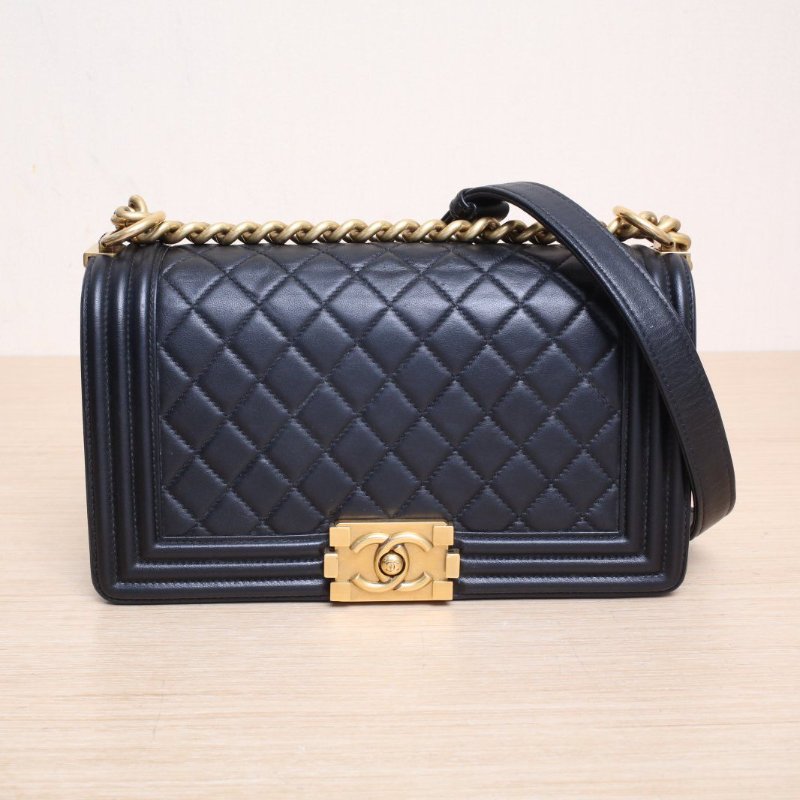 CHANEL(香奈兒) Leboy 中號 25cm 黑色 21開 金扣 菱格紋-2