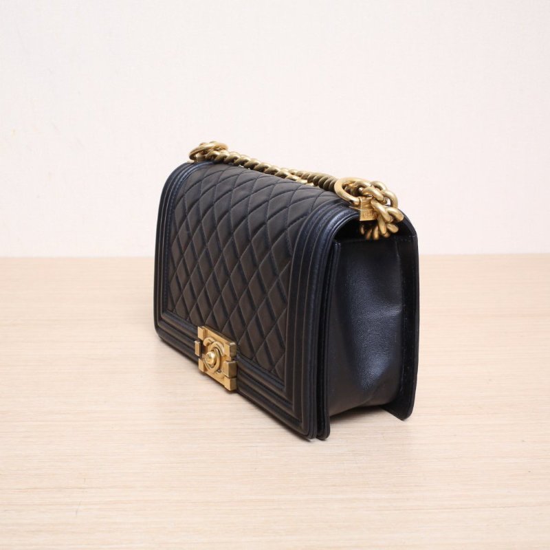 CHANEL(香奈兒) Leboy 中號 25cm 黑色 21開 金扣 菱格紋-3