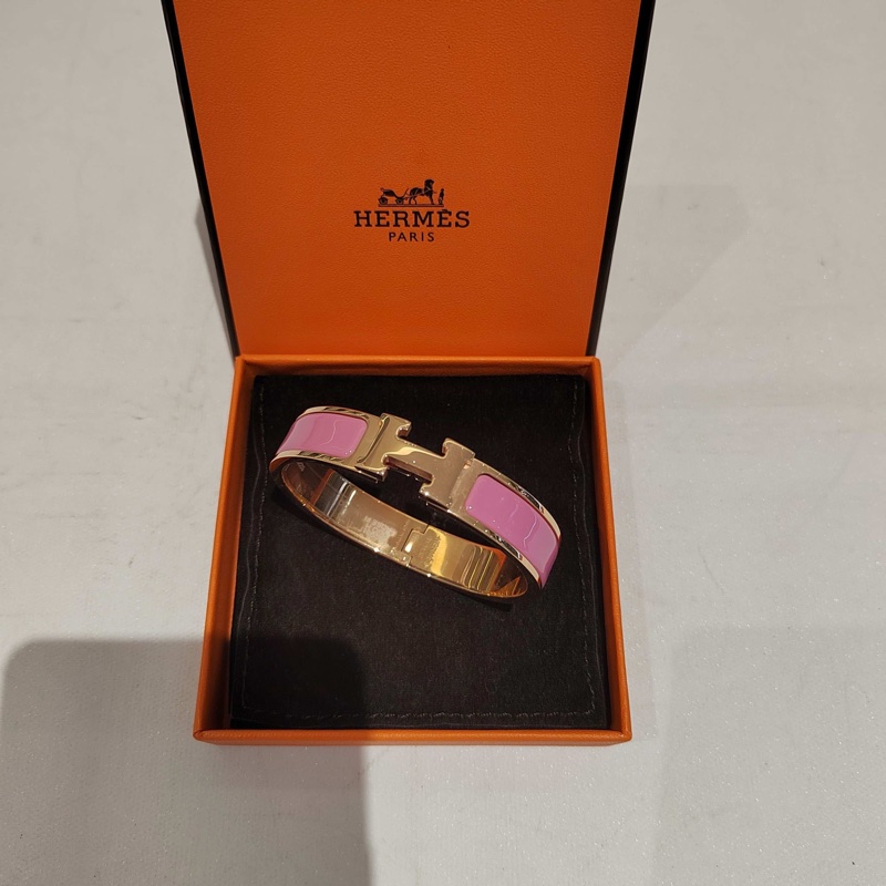 Hermes 粉色愛馬仕琺瑯手鐲-0
