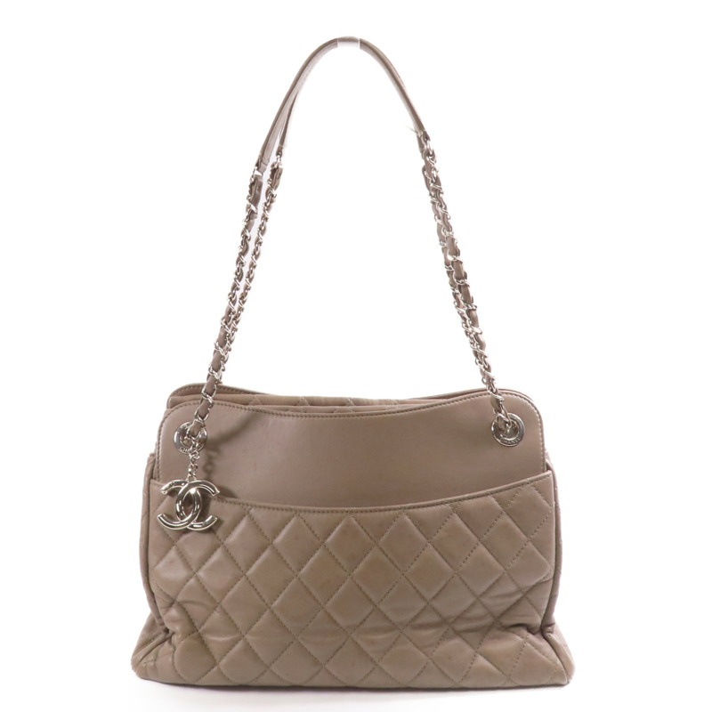 CHANEL 牛皮皮革Chain Shoulder銀扣鏈帶肩背袋-0