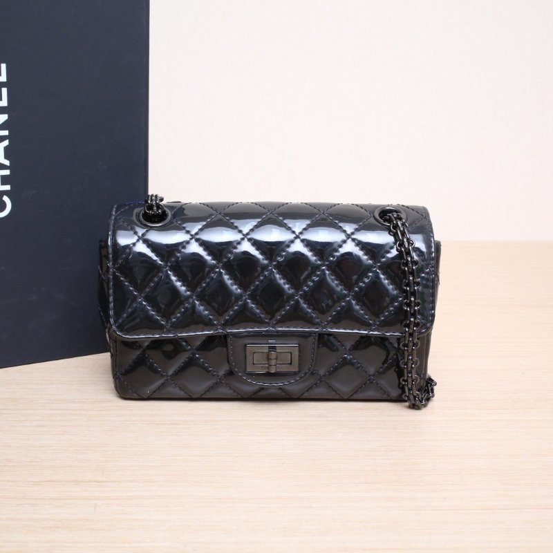 CHANEL(香奈兒) 2.55 口蓋包 迷你 20cm 黑色 漆皮 29開 黑扣 so black-1