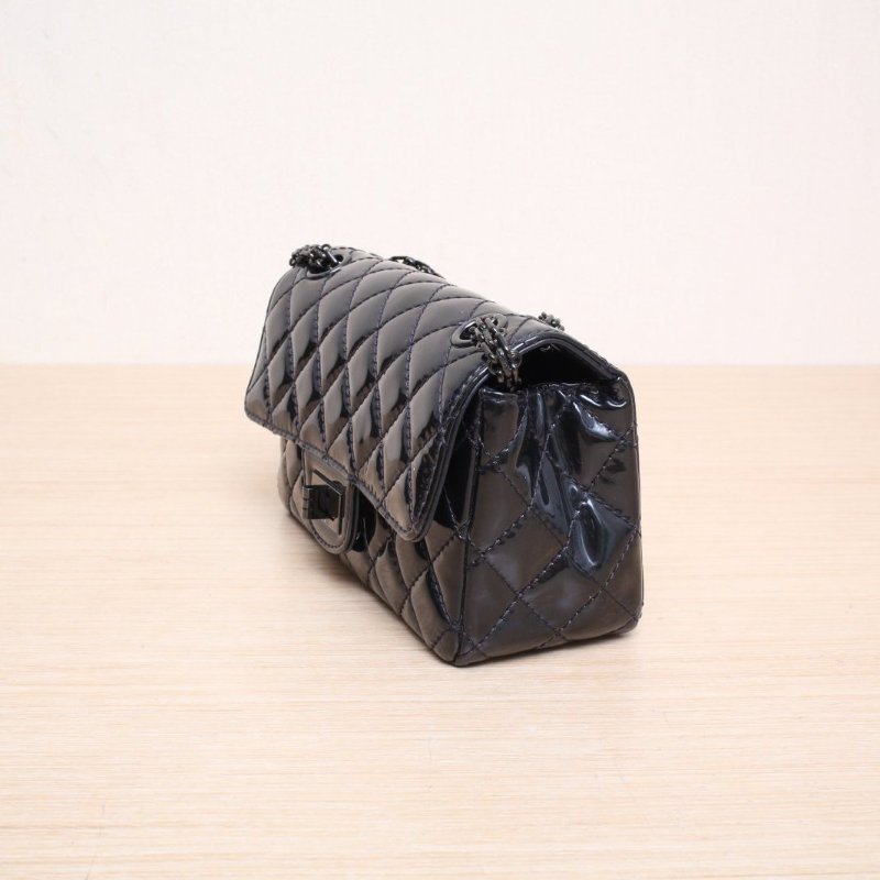 CHANEL(香奈兒) 2.55 口蓋包 迷你 20cm 黑色 漆皮 29開 黑扣 so black-3