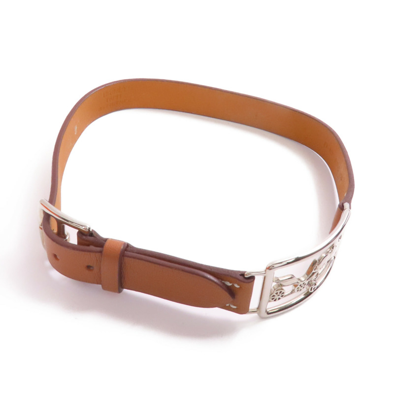 HERMES Swift皮革Bracelet銀扣手鐲Gold-1