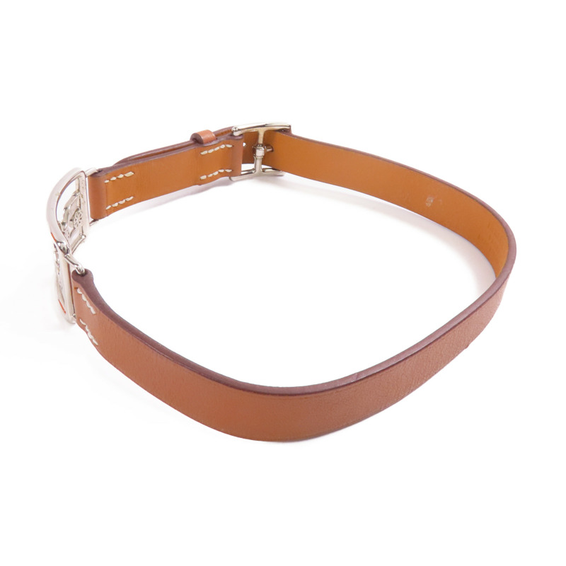 HERMES Swift皮革Bracelet銀扣手鐲Gold-2