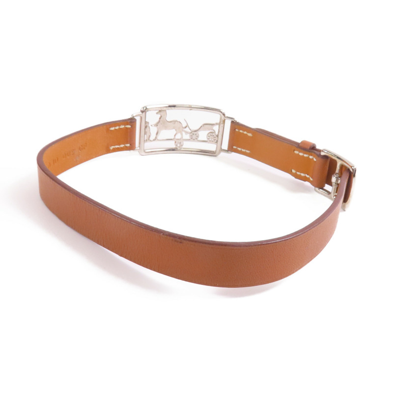 HERMES Swift皮革Bracelet銀扣手鐲Gold-3