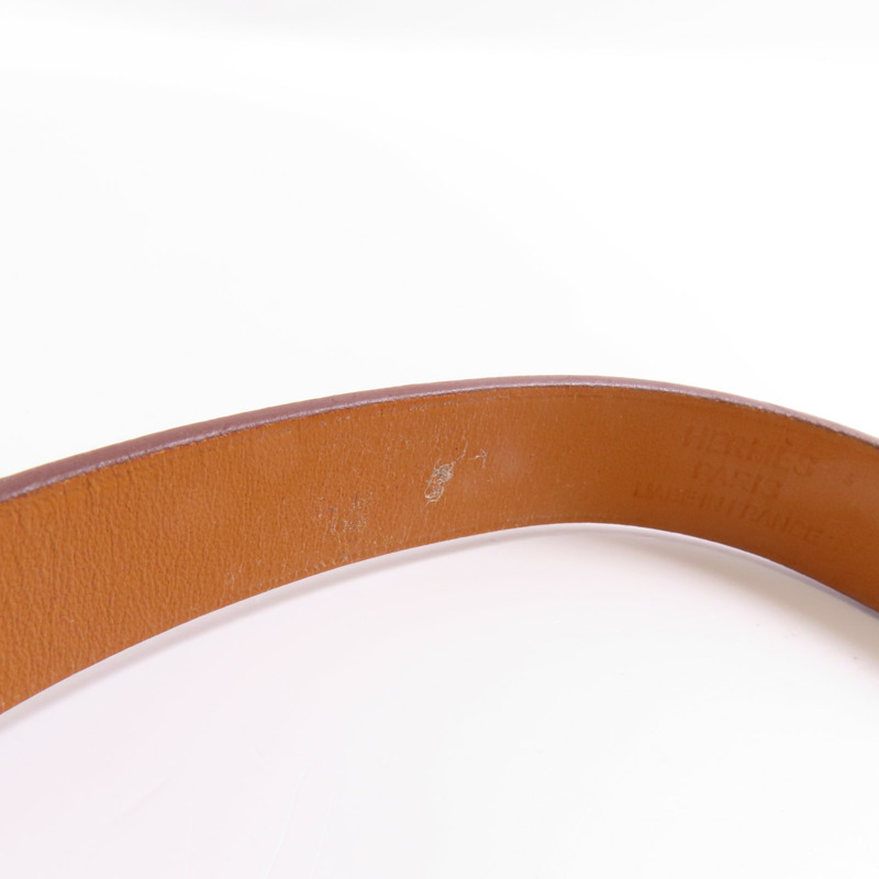 HERMES Swift皮革Bracelet銀扣手鐲Gold-5