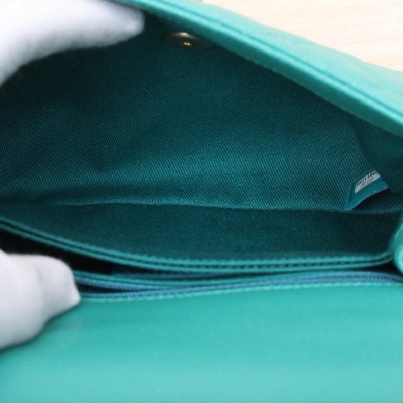 CHANEL(香奈兒) Coco Handle 小號 24cm 綠色 荔枝 28開 金扣 蜥蜴壓紋手柄-8