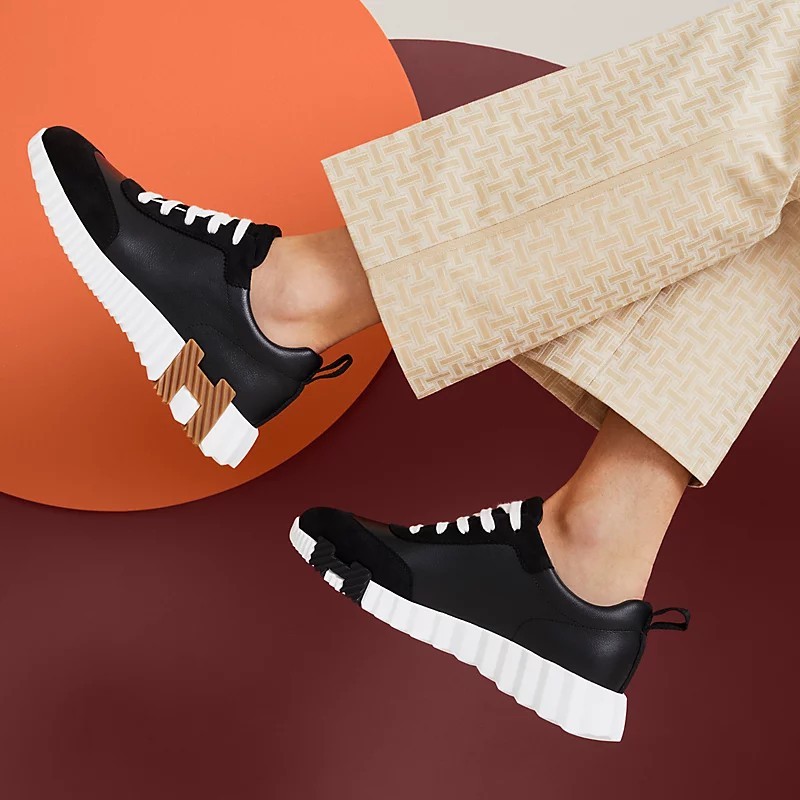 莉亞精品♡Hermes 黑皮革白底運動鞋 尺碼39-1