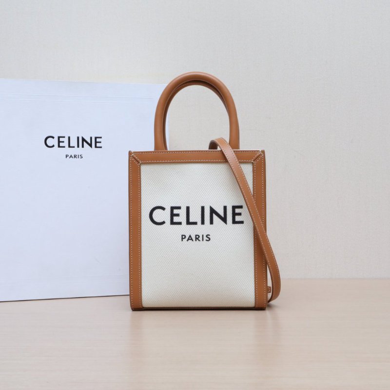 CELINE(思琳) CABAS 標誌印花豎款手袋 迷你 金棕色 /帆布-1