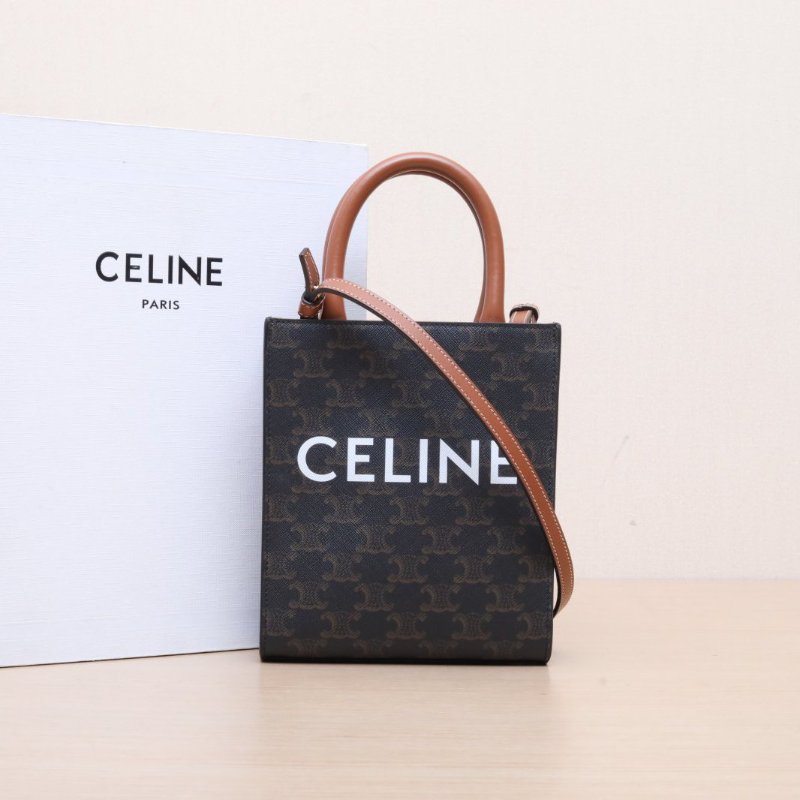 CELINE(思琳) Cabas 豎款手袋 Mini 凱旋門印花 褐色 人造革-1
