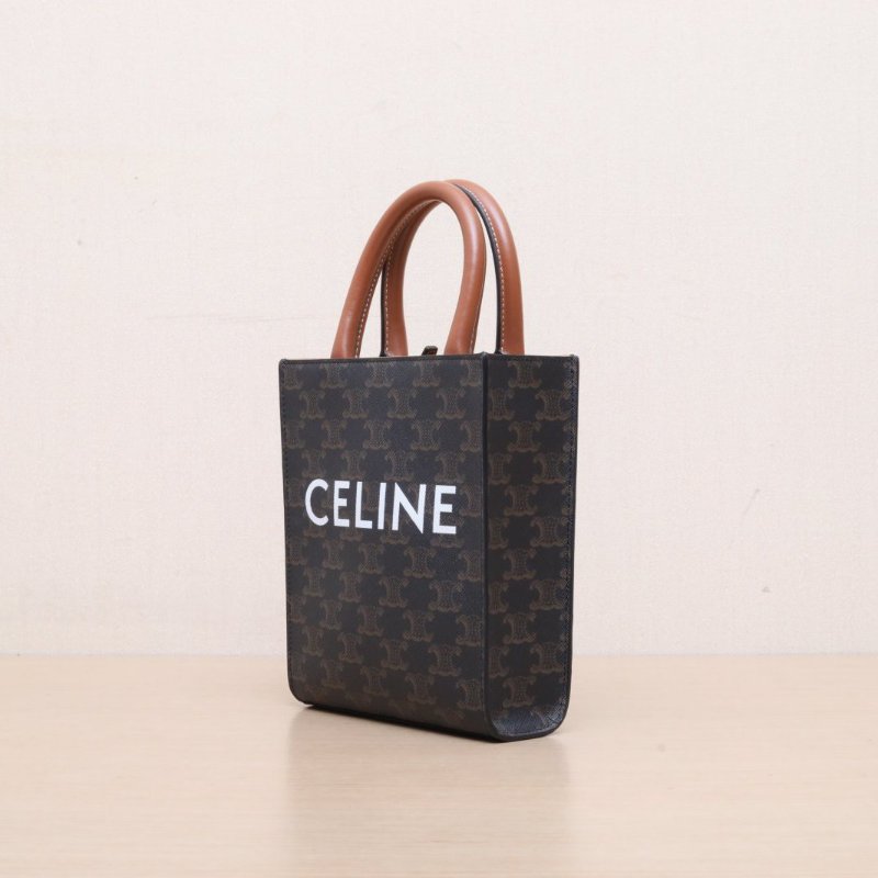 CELINE(思琳) Cabas 豎款手袋 Mini 凱旋門印花 褐色 人造革-3